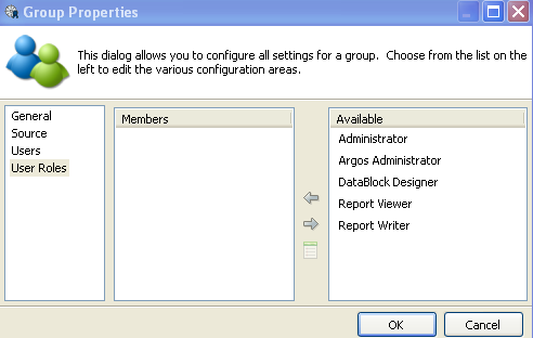 Group Properties dialog box with User Roles Selected.